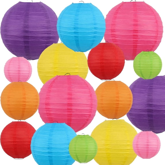 Paper Lanterns Colorful Chinese Japanese Paper Hanging Decorations Ball Lanterns Lamps for Home Decor Party Weddings Multicolor 16 Pcs