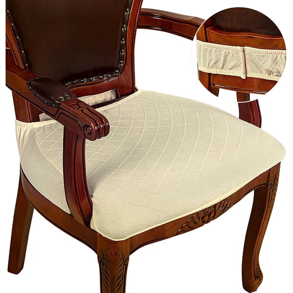 Dining Chair Covers Set of 2, Upgraded Zipper Dining Chair Seat Covers Washable, Stretch Jacquard Dining Chair Slipcover Chair Protectors Covers Removable,Beige,Set of 2