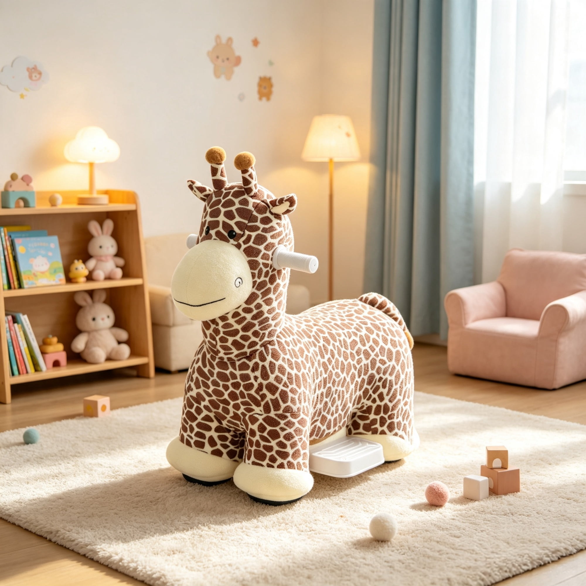 6V Battery Powered Ride On Giraffe, for Outdoor Backyard Fun, Kids Ride On Toy, Washable Cover, Music, 1.5-5 Years, Brown