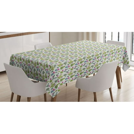 

Exotic Tablecloth Saguaro Plant Rebutia Floral Desert Wilderness Pattern Nature Theme Rectangle Satin Table Cover for Dining Room and Kitchen 52 X 70 Lime Green and Slate Blue by Ambesonne
