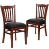 Flash Furniture 2 Pack HERCULES Series Vertical Slat Back Mahogany Wood Restaurant Chair - Black Vinyl Seat