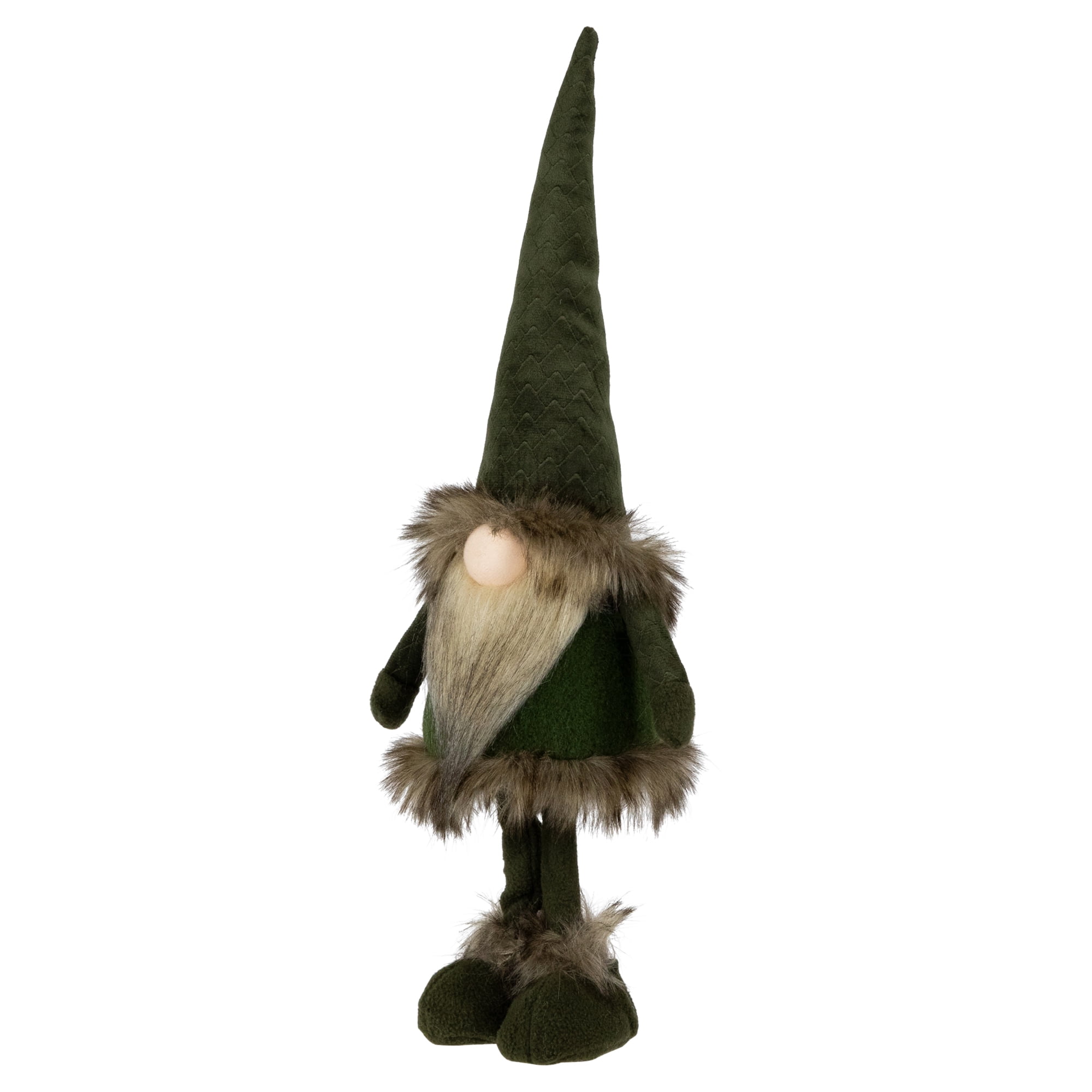 Northlight Standing Plush Gnome with Faux Fur Christmas Figure - 19" - Green