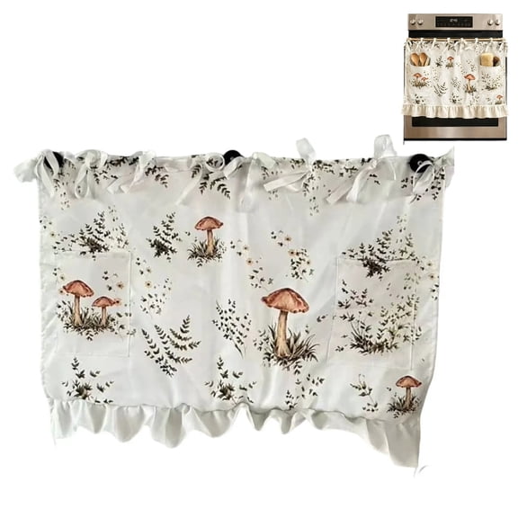 Oven Skirt Curtain with Pockets,Handmade Oven Skirts Curtain Handmade Oven Skirts, Multi Purpose Kitchen Stove Curtain, Dishwasher Curtain Cover, Farmhouse Botanical Print Cozy Spring Kitchen Decor