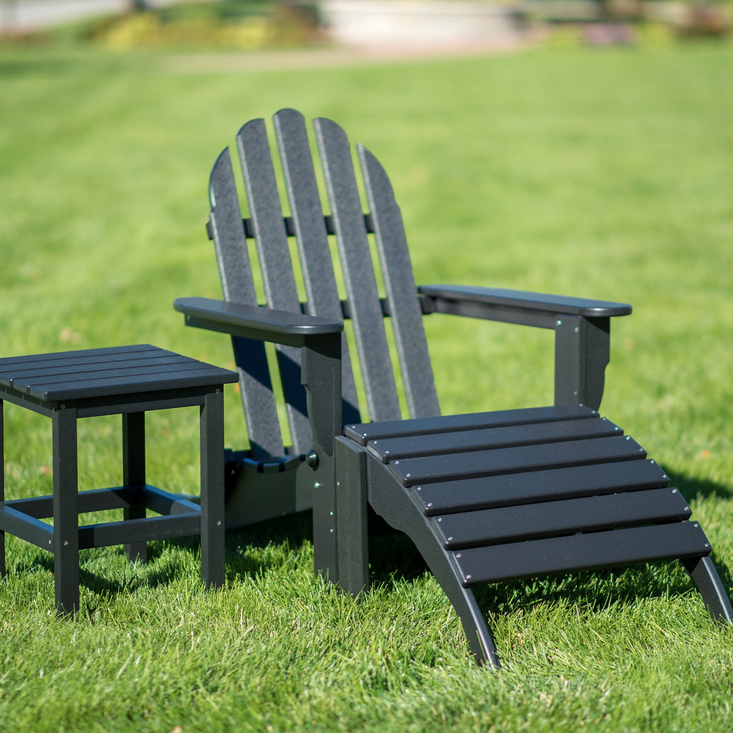 DuroGreen Folding Adirondack Chairs Made With All-Weather Tangent Lumber, Set of 4, Oversized, High End Patio Furniture for Porch, Lawn, Deck, or Fire Pit, No Maintenance, , Black
