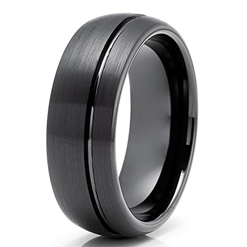 Black Tungsten Wedding Ring,8mm Wedding Ring,Black Tungsten Ring,Mans Wedding Ring,Offset Groove,Comfort Fit