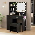 thumbnail image 3 of Makeup Vanity with Lights & Mirror, Vanity Desk with Power Outlet, White Vanity Set with 2 Drawers, Dressing Table with Adjustable 3 Lighting Color (Black, Left Door), 3 of 14