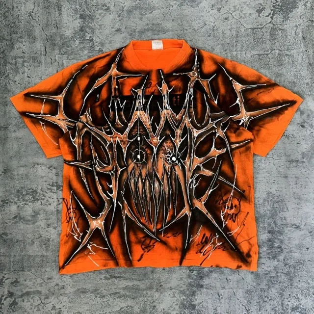 Y2k New Devil Skull Impreso Desgastado Manga Corta Hombres Y2k Street American Casual Algodón Cuello Redondo Camiseta Oversize Mujeres