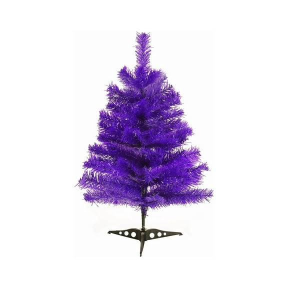 22" Artificial Purple Christmas Tree with Foldable Stand – Mini Tabletop Xmas Pine Tree, PVC Branch Desk Tree for Holiday, Office, and Home Decorations, Small Christmas Tree for Festival Party Décor