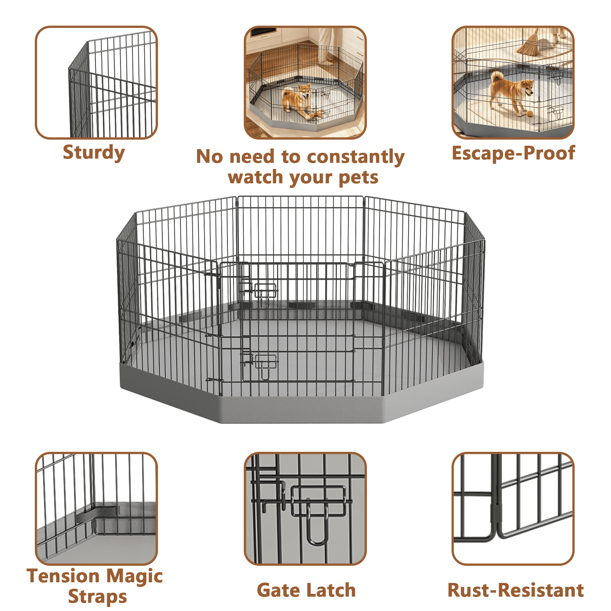 24 Inch 8 Panels Metal Dog Playpen with 600D Waterproof Bottom Pad, Black