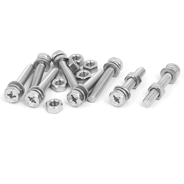 M6 x 35mm 304 Tornillo de Acero Inoxidable Phillips Cabeza Hexagonal Tuercas con Arandelas 8 Juegos