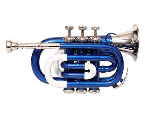 SAI MUSICAL BLUE NICKEL Pocket Trumpet 9.5" WITH FREE HARD CASE + MP-78