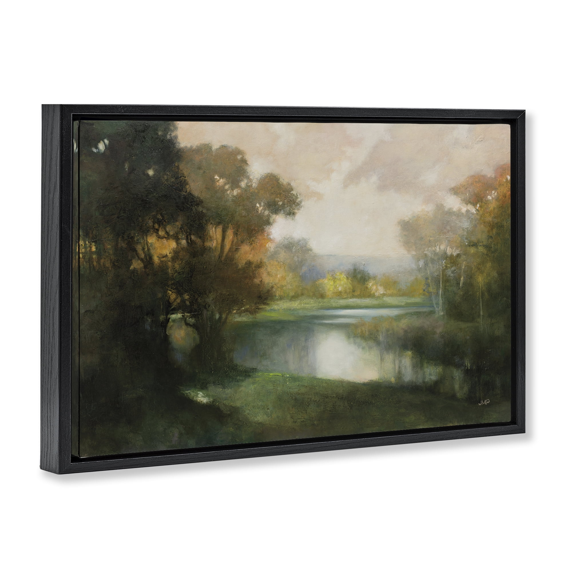 Stupell Industries Lakeside Morning in Autumn Light Black Framed Floater Canvas Wall Art, design by Julia Purinton