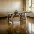 thumbnail image 7 of Jule Dining Table, 76 Inch Rectangular Top, Trestle Base, Brown Solid Wood, 7 of 7
