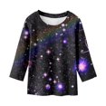 thumbnail image 3 of WEIYLL Kids Fashion T Shirt Blouse Starry Sky Print Round Neck 3/4 Sleeve T Shirt For Children Kids Girls for 4-5 Years, 3 of 4