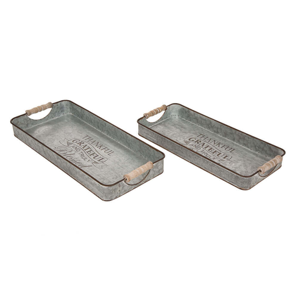 Glitzhome Set of 2 Metal Rectangle Galvanized Tray in Same Size Serving Tray - image 2 of 6