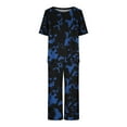 thumbnail image 6 of ibuvkizy Two Piece Sets for Women Summer Casual Outfit Sets,Women Jogger Outfit Plus Size,Printing Round Neck Short Sleeve Sleepshirt and Pants Sets Loungewear Pajama,Womens Clothing, 6 of 8