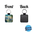 thumbnail image 4 of Elves Fantasy Kingdom Watercolor Design Faux Leather Square Keychain, 4 of 7
