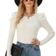 thumbnail image 1 of Suéter de punto Puff Manga larga Cuello redondo Jersey Volantes Tops elásticos para mujer Albaricoque L, 1 of 7