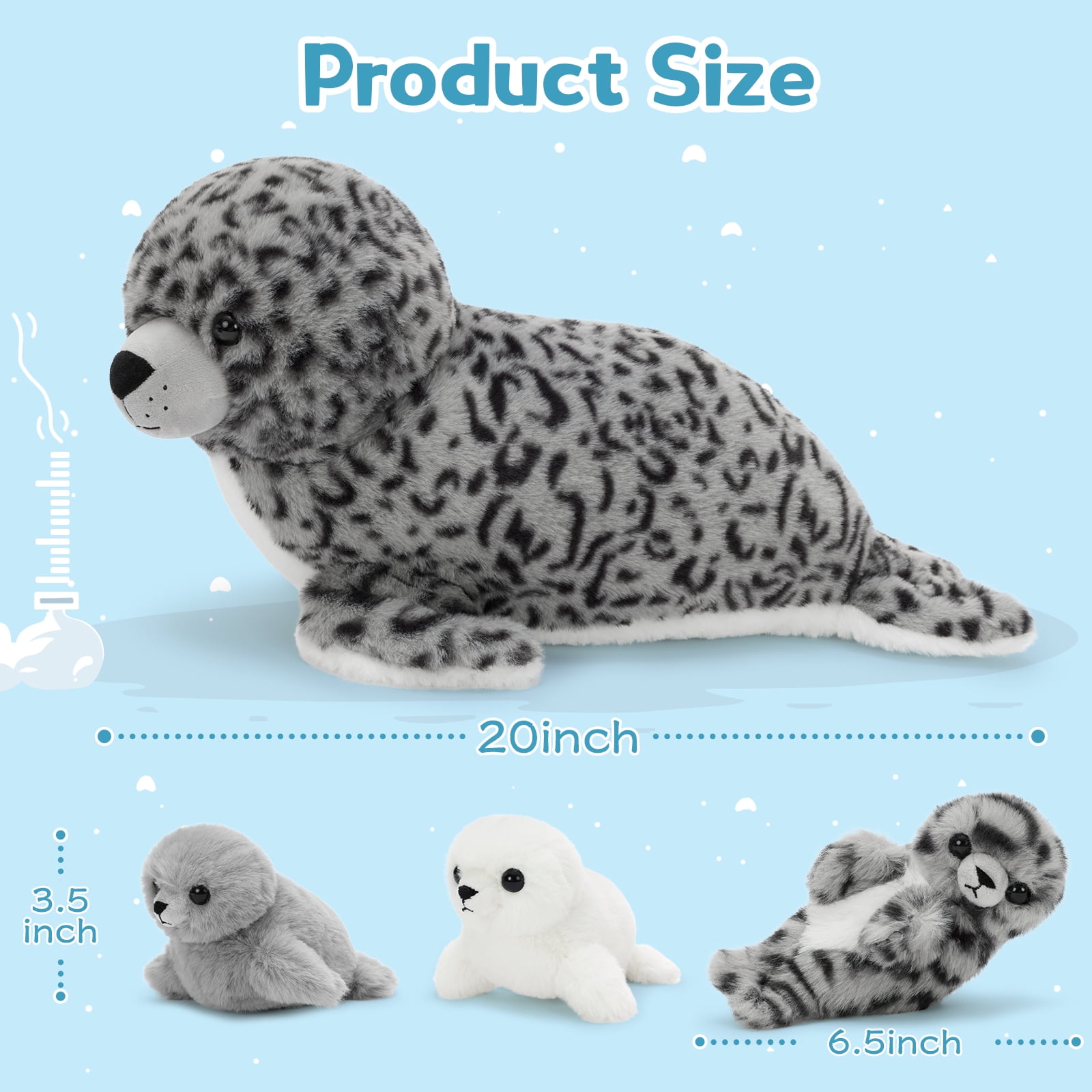 MaoGoLan 4 Pcs Seal Stuffed Animal 20" Mother Stuffed Seal Plush Set Toys with 3 Babies in Mom's Belly