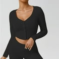 thumbnail image 2 of JGGSPWM Cardigans à Manches Longues pour Femmes, Chemise Courte Ajustée à devant Ouvert, Blouses Automne, Veste à Col en V avec Boutons, Noir G, 2 of 5