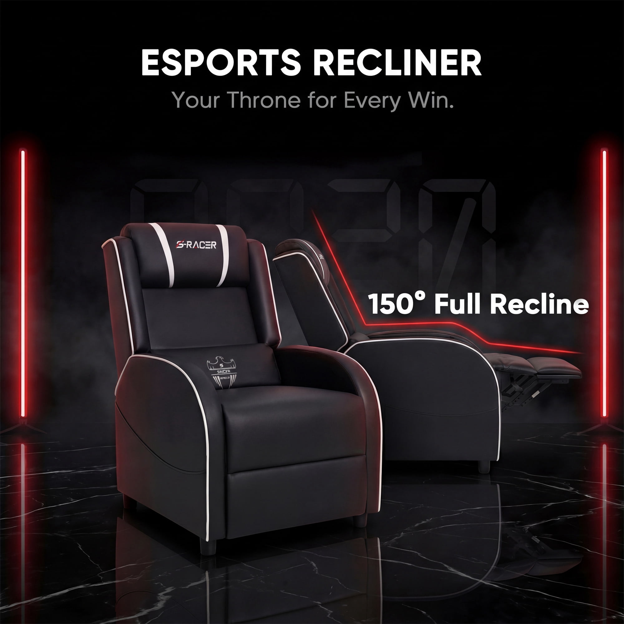Homall Massage Gaming Recliner Chair Video Game Chair Racing Sofa Chair PU Leather Living Room Sofa Single Home Theater Seating, White