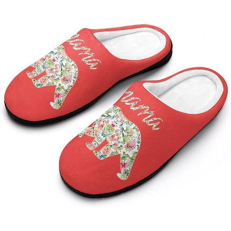 

Floral Mama Bear Women s Cotton Slippers Funny Printed Non Skid Rubber Soles