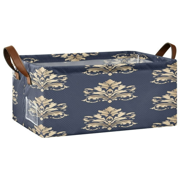 Decorative Pattern Open Home Storage Bins Foldable Metal Frame Shelf Baskets 16.9x11.4x7.7in Water-Resistant