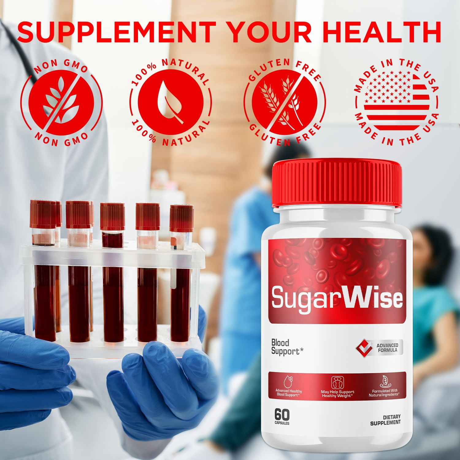 SugarWise Blood Support Pills Advanced Formula Vitamin Supplement Sugar Wise 120 Capsules