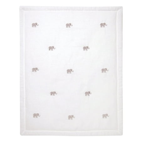 UPC: 0084122013230 | Lambs & Ivy Signature Elephant Creamy White Linen Embroidered Baby Crib Quilt