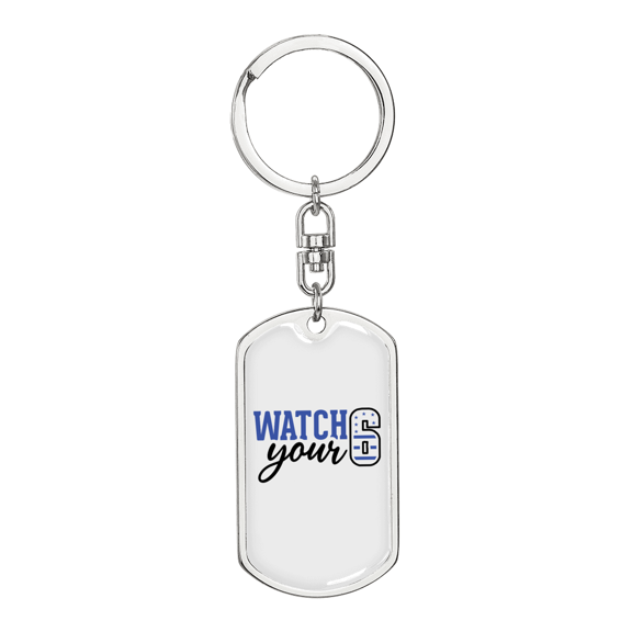 Police Watch Your Six Stainless Steel or 18k Gold Premium Swivel Dog Tag Keychain