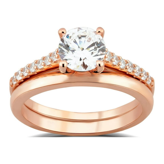 Arista 1.88 ct Round Swarovski Diamond Solitaire Women's Bridal Set in Pink plated Sterling Silver