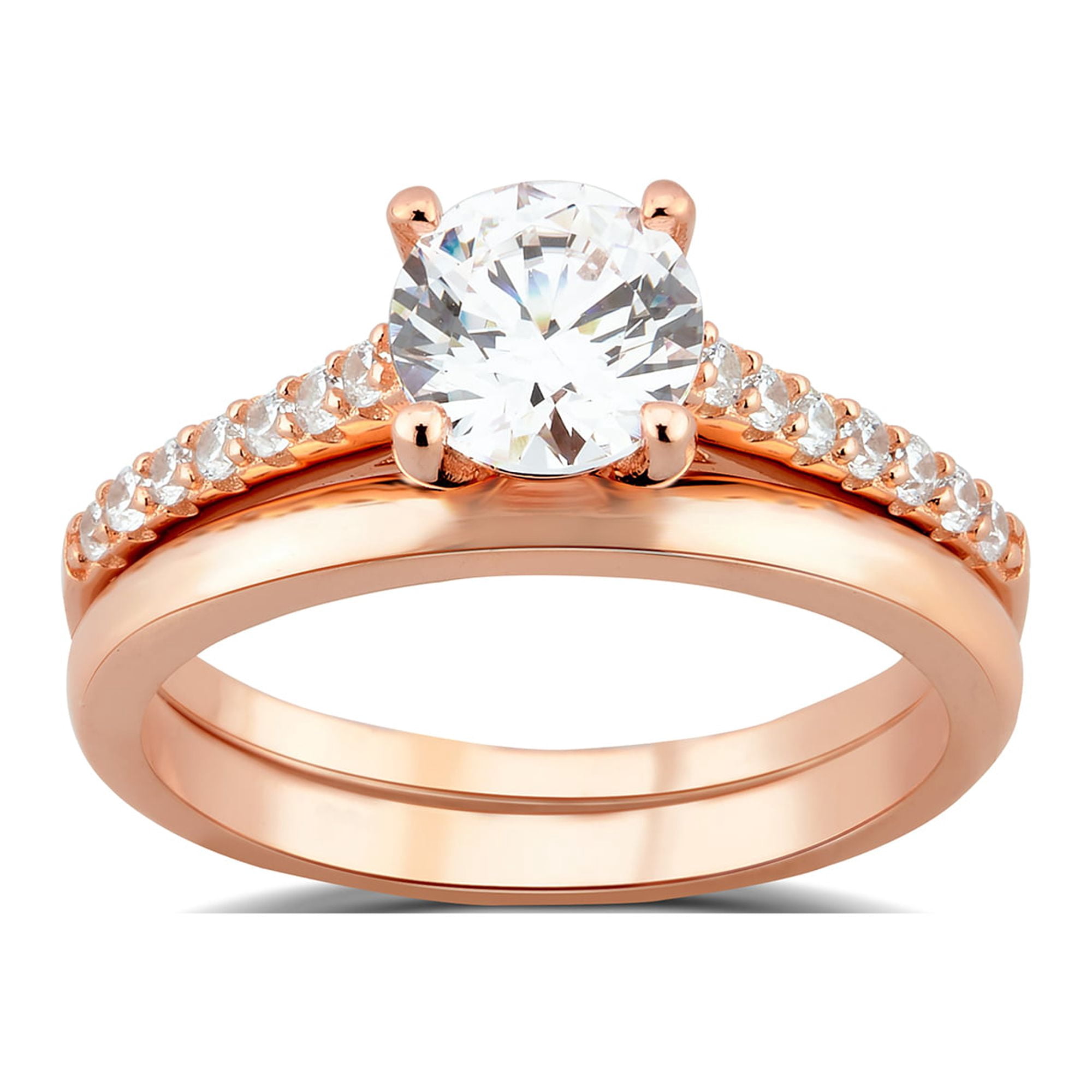 Arista 1.88 ct Round Swarovski Diamond Solitaire Women's Bridal Set in Pink plated Sterling Silver