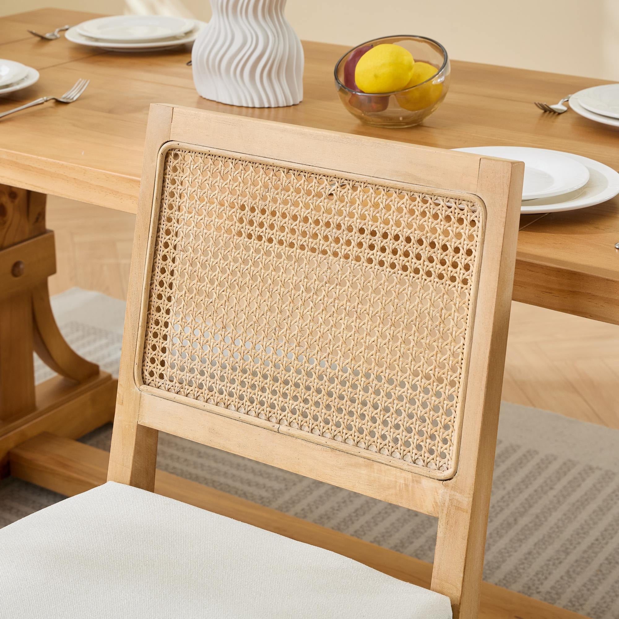 Jopath Rattan Dining Chairs Set of 2, Cane Upholstered Kitchen Side Chair with Natural Hardwood Frame for Kitchen Restaurant Beige