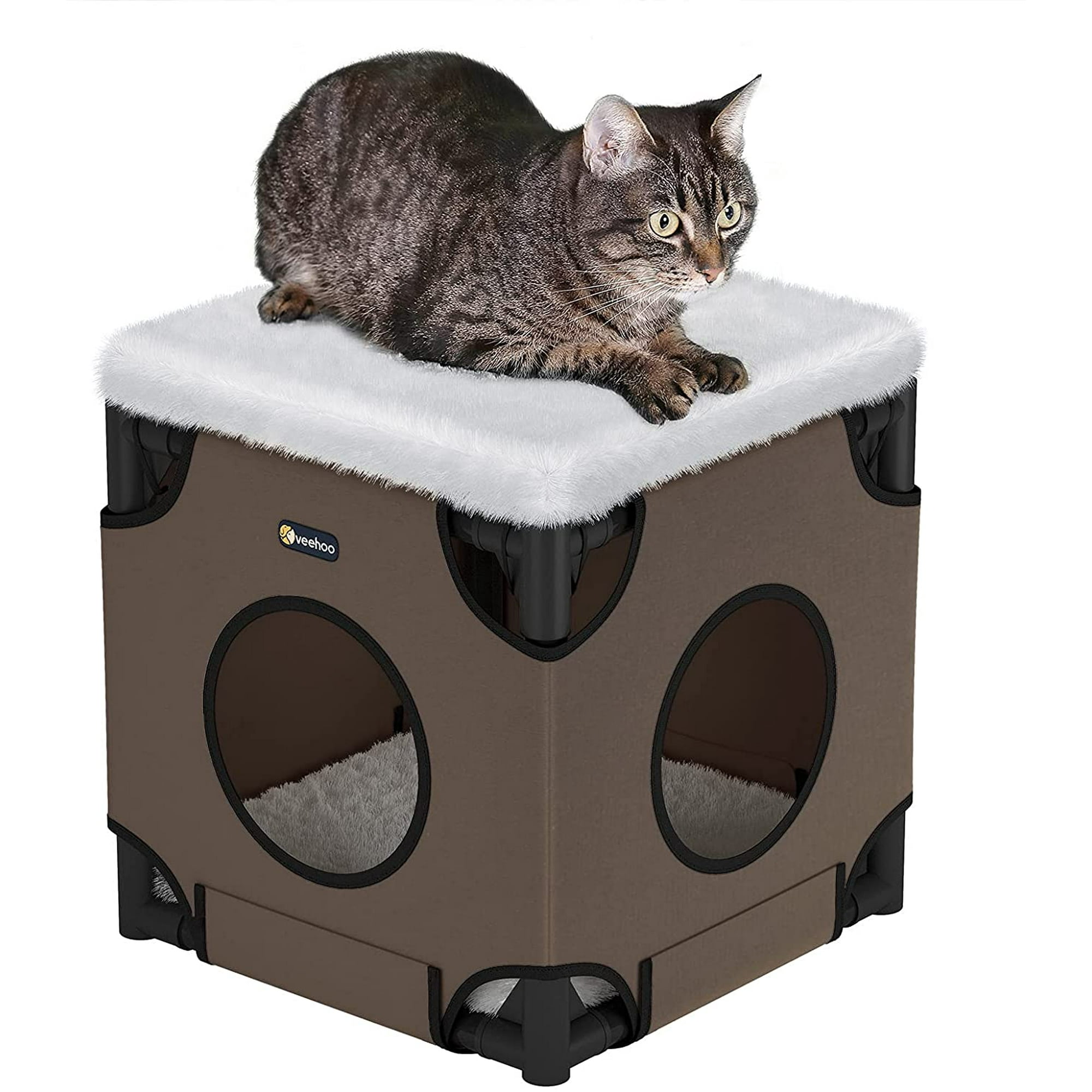 Iguohao Cooling Cat Cube Bed Stackable Cat Condo With Removable Sleeping Pad Kitty House For Indoor Cats Cat Cave With Waterproof Oxford Fabric