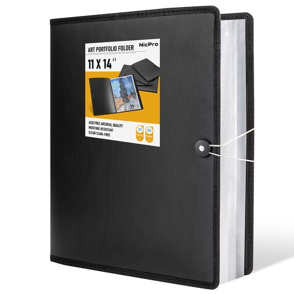 Nicpro 11x14" Art Portfolio Folder, 30 Pockets Display 60 Pages Art Painting Portfolio Binder