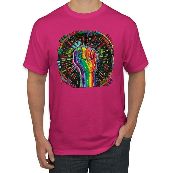 Wild Bobby The Power of Unity Colorful Fist Puff Print Fashion Men's Tee, Fuschia, 3X-Large