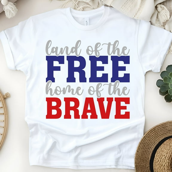 Land of the Free Home of the Brave T-Shirt, Patriotic USA Quote Tee, White, Size S
