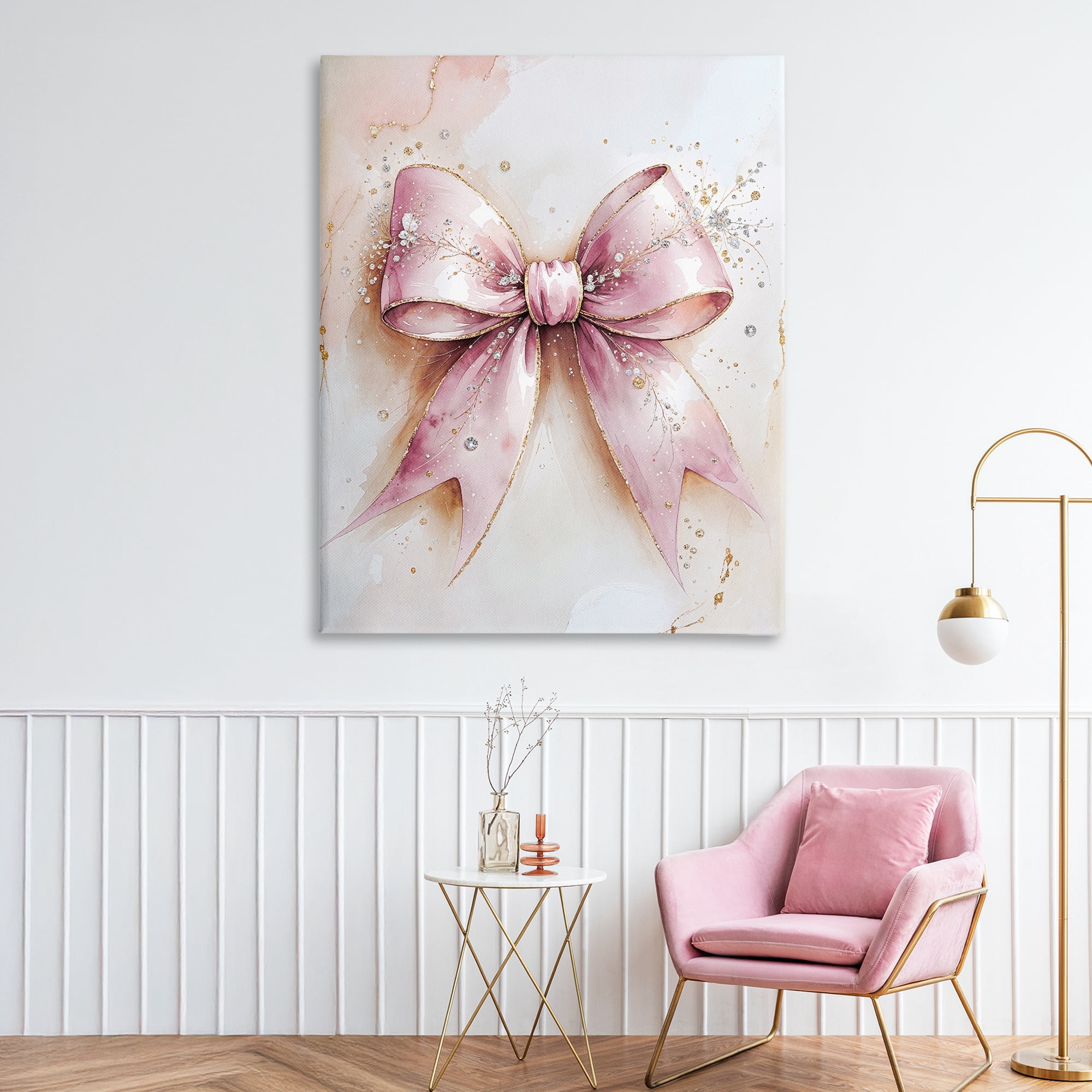 Stupell Industries Glamorous Blush Pink Bow Canvas Wall Art, design by Nataly White