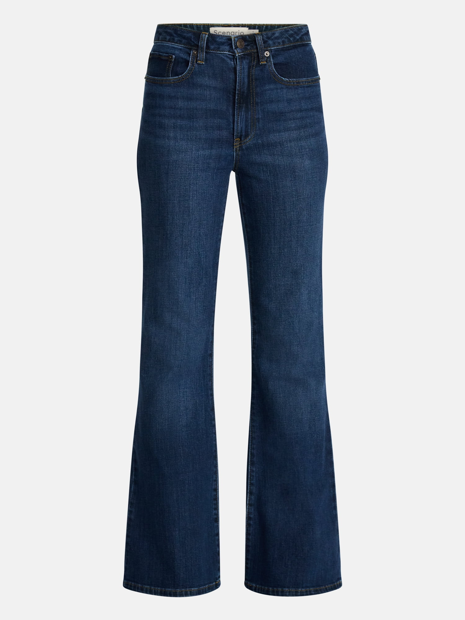 Scenario Women's High Rise Creased Flare Denim Jeans, Size 0-20