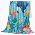 thumbnail image 2 of Whale and Octopus with Sea Turtle Friends, Playful Whimsical Style for Ocean Lovers, Colorful Coral Scene and Birthday Gift, Cozy Flannel Blanket for Playroom and Nursery, Home Decor, 2 of 9