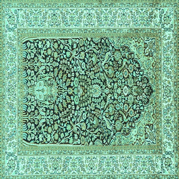 Ahgly Company Machine Washable Indoor Square Animal Turquoise Blue Traditional Area Rugs, 5' Square
