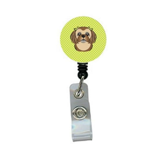 Carolines Treasures BB1311BR Checkerboard Lime Green Chocolate Brown Shih Tzu Retractable Badge Reel