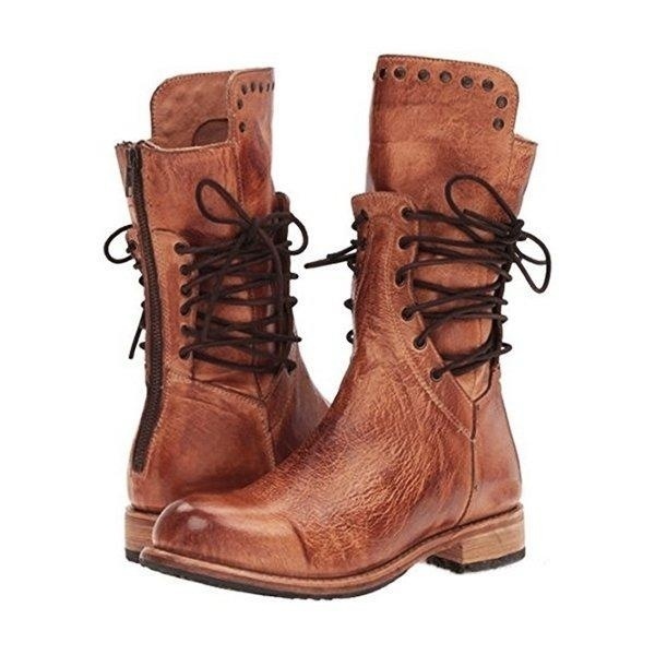 Women Lace Up Suede Boots Leather Boots 