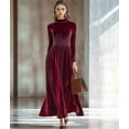 thumbnail image 5 of Velvet Dress for Women High Neck Long Sleeve Elegant Flowy Maxi Wedding Party Formal Gown Evening Dress Deep Red S, 5 of 7