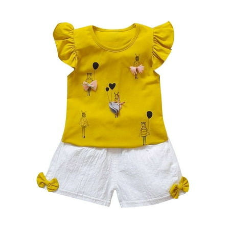 

Children Baby Girls Flare Sleeve Tops T-Shirt+Shorts Suits Set for 1-5Y