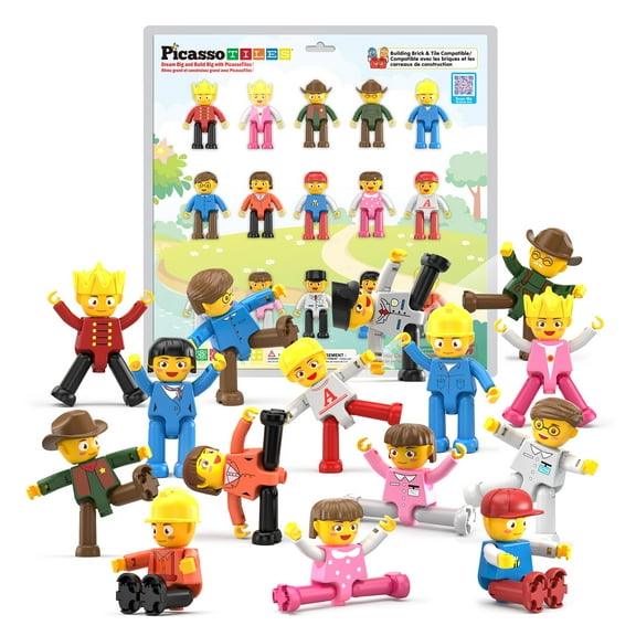 PicassoTiles 15PCS Magnetic Character Action Figures Add-On Set for Construction Building Block Tiles, STEM Educational Toy for Kids Ages 3 