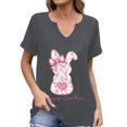 thumbnail image 1 of Corto para las Mujeres Casual Verano 2025 Pascua Impresión V-Cuello Camiseta, Ligero 95% Poliéster 5% Spandex Top para Toda la Temporada Hogar Y Diario, 1 of 7