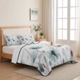 thumbnail image 5 of King Quilt Set 96''x106'', Teal Pink Spring Floral Lightweight Bedspread Coverlet Set with 2 Pillow Shams, Summer Botanical Watercolor Breathable All Season Quilt Bedding for Bedroom/Guest Room, 5 of 9