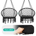 thumbnail image 4 of Hanging Swinging Macrame Chair, 330LBS Heavy Duty, 31.5" Wide Cotton Seat, Knitted Rope and Steel O-Rings for Bedroom Patio Balcony Indoor Outdoor (Black), 4 of 7