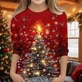 thumbnail image 2 of WAVSUF Girls Merry Christmas Tee Soft Comfort 3/4 Sleeve Crew Neck Fall Holiday Top 5, 2 of 5